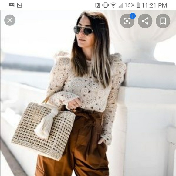 Zara crocheted textured weave balloon sleeves top - Picture 2 of 7